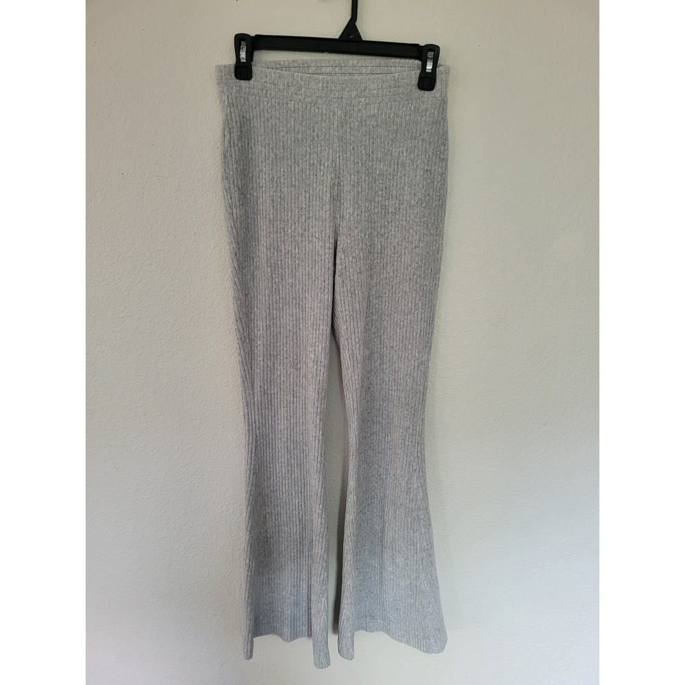 Aerie Heather Gray Ribbed Knit High Waisted Flare Lounge Pants Size S Short #P3